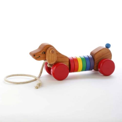 Bouncing Puppy Pull Toy - Cute, Colorful, Wooden Rainbow Dog Pull Toy - Handmade, High Quality Wooden Toy - Made in USA