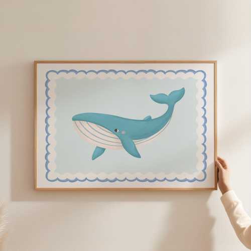 Whale Art Print, Ocean Animal Wall Art for Kids Room, Blue Nautical Wall Art, Under The Sea Kids Decor, Nursery Whale Poster, Kids Decor
