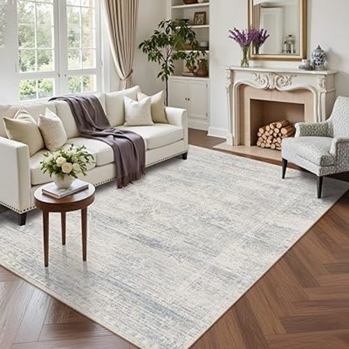 Washable Blue Rugs for Living Room, 5x7 Area Rug for Bedroom