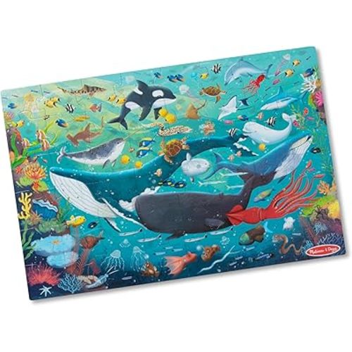 Melissa & Doug Underwater Jumbo Floor Puzzle, 48-Piece Ocean-Themed Jigsaw Puzzle with Sea Animals and Illustrated Guide, 3 x 2 Foot Kids Puzzles for Toddlers Ages 3+