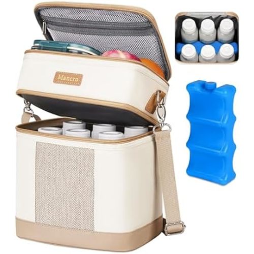 Mancro Breastmilk Cooler Bag with Ice Pack, Insulated Baby Bottles Bag
