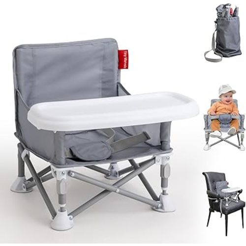 Tiny Marvels Portable Booster Seat, Foldable Baby High Chair with Removable Tray, Safety Harness & Carry Bag – for Toddlers Ages 6M-3Y, Ideal for Dining, Travel, Camping & Family Time