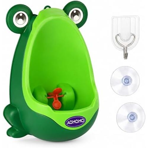 Frog Pee Training Urinal, Frog Potty Training Urinal for Toddler Boys with Spinning Target, Wall Mounted Boys Pee Trainer with Hook, Green
