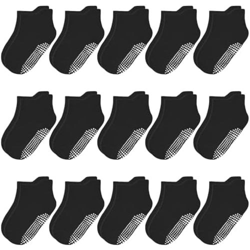 HYCLES 15 Pairs Toddler Socks, Kids Grip Socks for 6-12 Month 1-7 Years Non Slip Ankle Sock for Baby Boys Girls