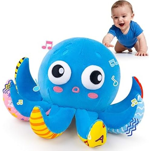 Baby Toys 6-12 Months, Musical Crawling Bouncing Dancing Octopus Plush Toys 12-18 Months, 50 Songs & Recording Feature, Interactive Toddler Toys Age 1-2 Tummy Time Toys for 1 Yr Old Infants Valentines