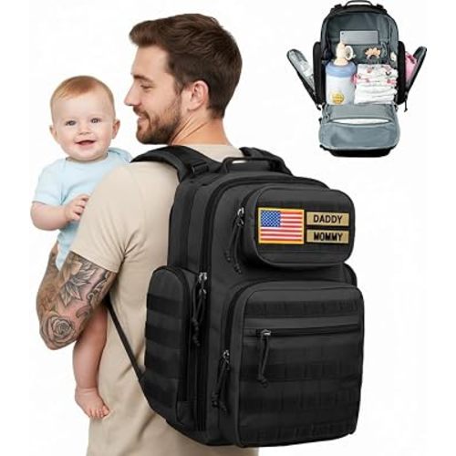 MIRACOL Diaper Bag Tactical for Dad: 40L Rugged Military-Style Dad Baby Backpack with 16+ Pockets - Water-Resistant 900D Fabric & MOLLE for Organized Travel Gear