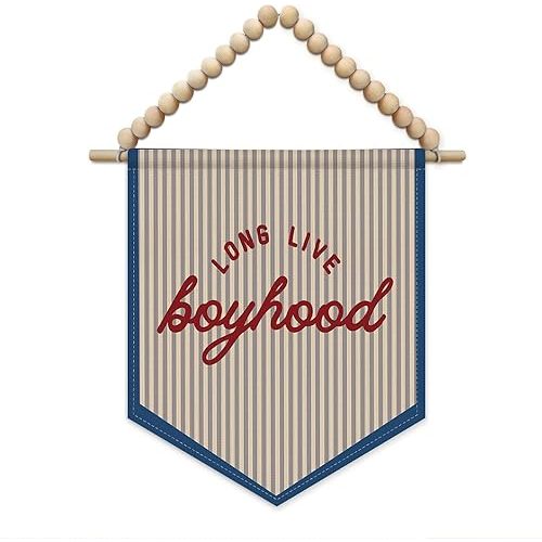 Long Live Boyhood Boys Room Wall Art Decor, Navy Blue Playroom Boho Wall Hanging Display Pennant Flag for Kids Boys Nursery Toddler Room Bedroom Playroom