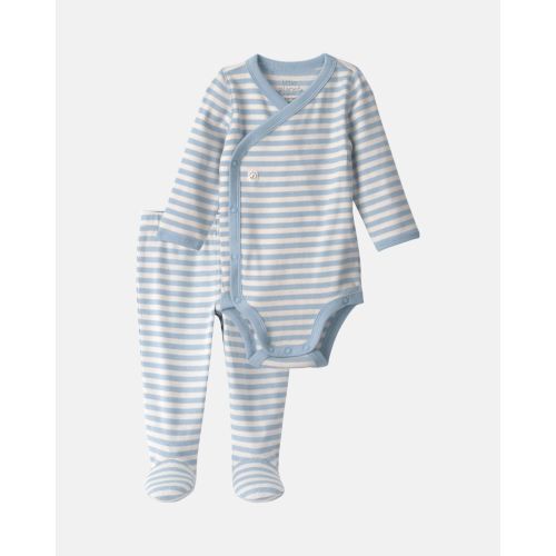 Baby Boy 2-Piece Organic Cotton Wrap Bodysuit & Pant Set in Stripes - Little Planet | Carter's