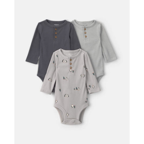 Baby Boy 3-Pack Penguin Long-Sleeve Multipack Bodysuits - Grey | Carter's