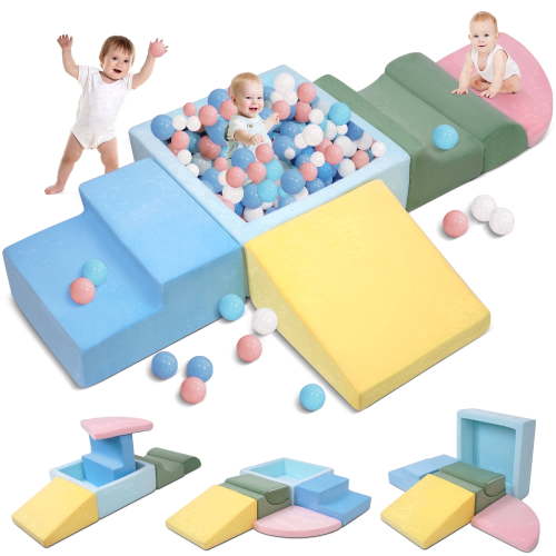 Lookfly 5-Piece Climbing Toys for Toddlers, Soft Foam Blocks with Ball Pit, Indoor Play Gym Set Baby Gift for toddlers 1–3