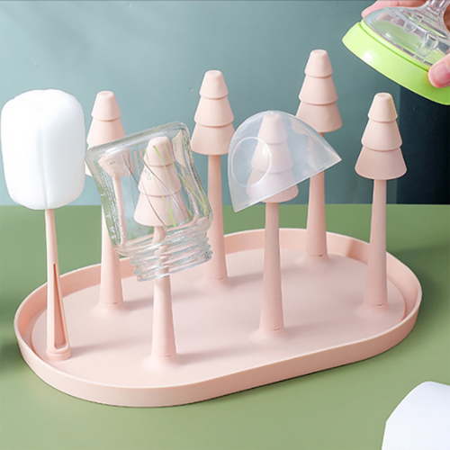 Baby Bottle & Cup Drying Rack | Collapsible ABS Organizer with Drip Tray | 10.47x7.05x6.14 Inches | Pink