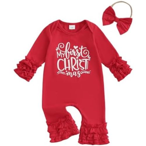 My First Christmas Baby Girl Outfit Newborn Girl Ruffle Christmas Romper Santa Onesie Fall Winter Baby Clothes