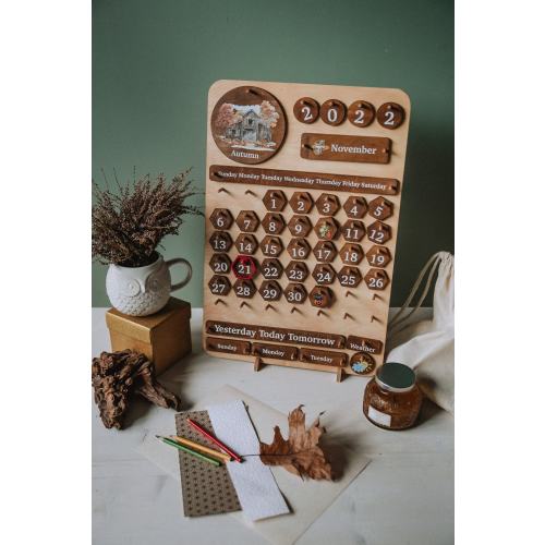 Wooden perpetual calendar for kids,Montessori classroom, homeschool learning, educational toys ,tool for toddlers, Preschool calendar