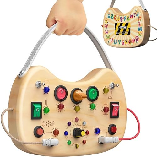 Montessori Toddler Busy Board Sensory Toys for Toddlers Wooden Autism Sensory Toy, Toddler Switch Board with 17 LED Lights for Kids 1-6 Year Olds to Develop Fine Motor Skills.
