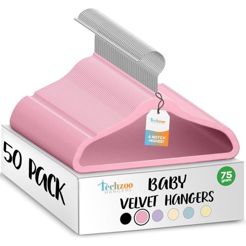 50 Premium Baby Velvet Hangers - 11.8 Inches Non-Slip & Ultra-Slim Baby Hangers for Space-Saving & Children Clothes - 360 Swivel Hook, Strong & Durable Infant & Toddler Clothes Hanger - Pink
