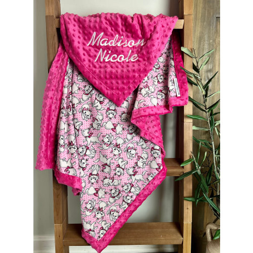 Personalized Pink Marie Aristocat Blanket | Frame Style Border | Embroidery | The Aristocat | Baby Shower Gift | Disney Cotton & Minky Gift