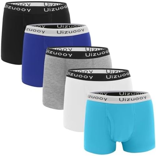 Uizuooy Boys Cotton Underwear Soft Breathable 8-16Years Old Tagless Boxer Briefs 5 Pack