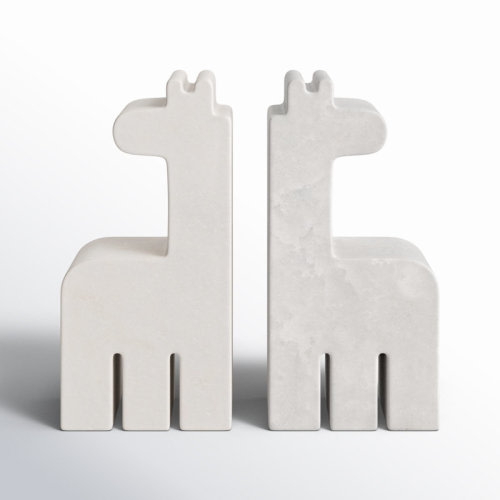 Joss & Main Set of 2 7" Marble White Giraffe Bookends - 3" x 2" x 7" | Joss & Main