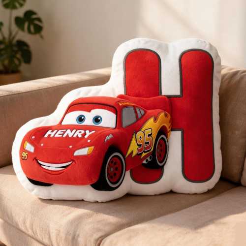 Custom Name Lightning McQueen Letter Cushion, Personalized Kids Car Pillow, Cute Initial Nursery Decor, Birthday Gift for Toddler Boy