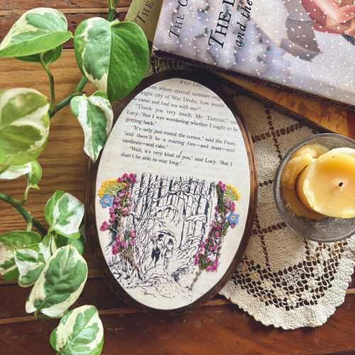 Narnia Book Page Pressed Flower Art: Botanical Oval Wall Hanging