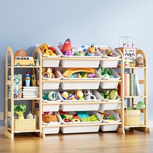 Kids Toy Storage Organizer - Toy Organizers and Storage with 6 Shelves and 12 Bins,Kids Toy Organizer for Playroom, Bedroom, Nursery, 53 Inches Wide (White)
