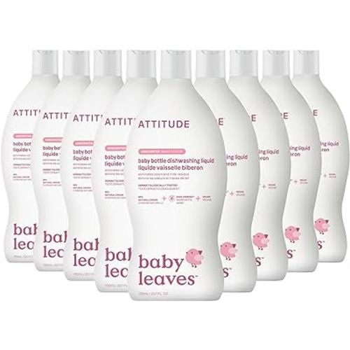 ATTITUDE Baby Dish Soap and Bottle Cleaner, EWG Verified Dishwashing Liquid, No Added Dyes or Fragrances, Tough on Milk Residue and Grease, Vegan, Unscented, 23.7 Fl Oz (Pack of 9)