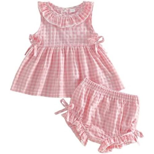 Baby Girl Summer Clothes Cute Sleeveless Dress Top Bloomers Shorts Set Bowknot Toddler Infant Girl Outfit 3-12M-4T