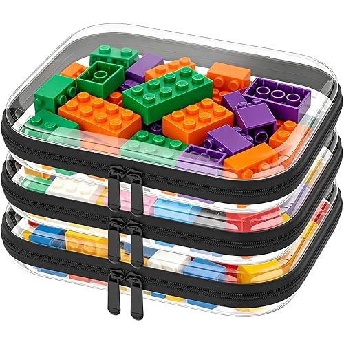 3PCS Clear Hard Shell Zipper Case,Toy Organizers and Storage Box,Clear Toiletry Cosmetic Case,Travel Makeup Bags, Diaper Bag Organizer,Pencil Case,Stackable Portable Transparent Zipper Pouches Black-M