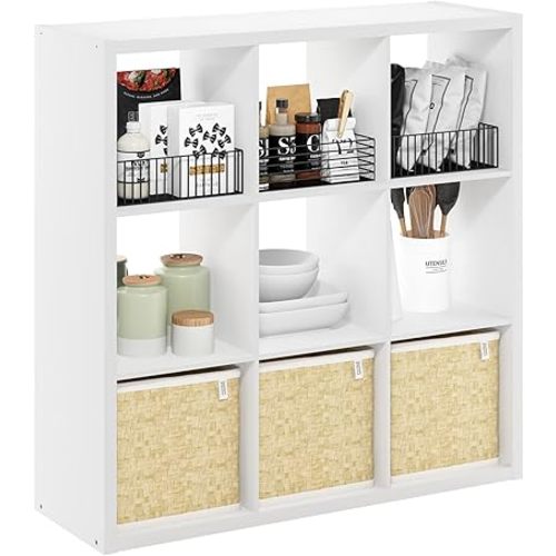 Furinno Cubicle Open Back Decorative Cube Storage Organizer, 9-Cube, White