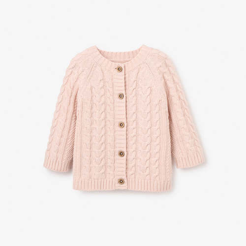 Pale Pink Horseshoe Cable Knit Baby Cardigan PINK / 6-9M