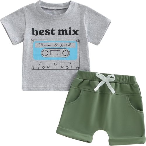 Kupretty Toddler Baby Boy Summer Clothes Letter Graphic Short Sleeve Shirt T-Shirt Tops + Casual Shorts Outfit Set