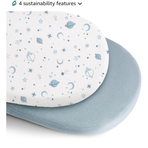 Konssy 2 Pack Muslin Bassinet Sheets for Boys, Girls, 100% Cotton Soft Breathable Fitted Bassinet Mattress Sheet, 32 x 16 inches (Star,Blue)