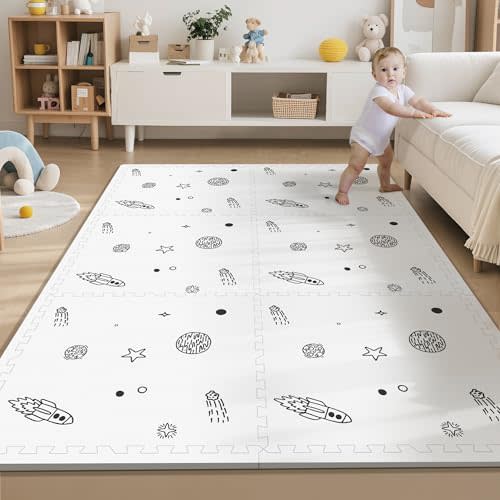 PIGLOG Baby Play Mat, 72x48-Inch Baby Foam Play Mat,6-Piece Interlocking Foam Floor Tiles for Toddlers, Waterproof,Floor Mats for Kids,Baby Foam Play Mat for Babies & Toddlers, Crawling Mat(Space)