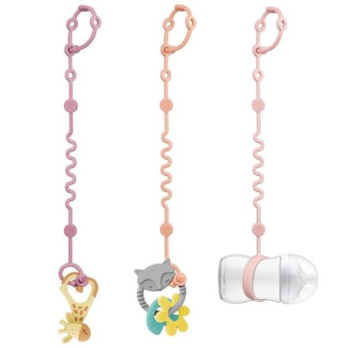 LittleHugs Toy Straps for Baby, 6pcs Adjustable Toy Holder for Stroller Accessories, Silicone Tether Pacifier Clip, No Throw Travel Essential Leash for High Chair, Car Seat