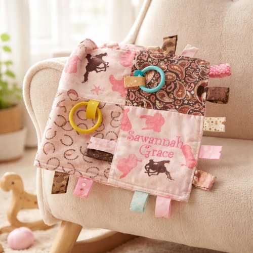 Western Horse Crinkle Toy, Baby Shower Gift, Personalized Security Blanket