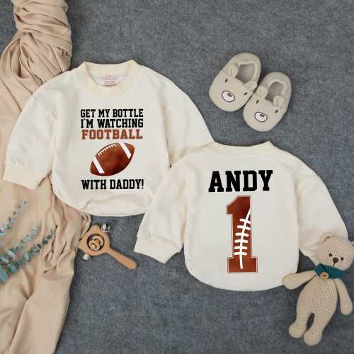 Get My Bottle I'm Watching Football with Daddy Bubble Romper, Football Baby Bodysuit, Game Day Outfit, Sports Football Baby Clothes