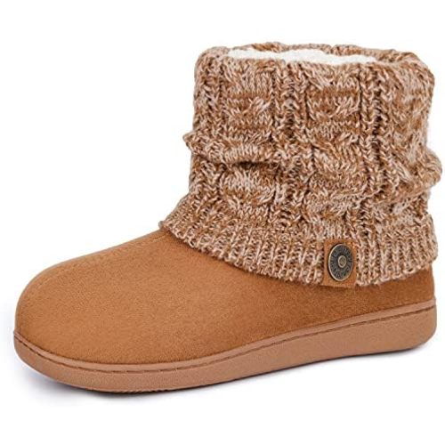 FamilyFairy Women's Woolen Yarn Knit Bootie Slippers Comfy Warm Plush Fleece Memory Foam House Shoes for Indoor Outdoor
