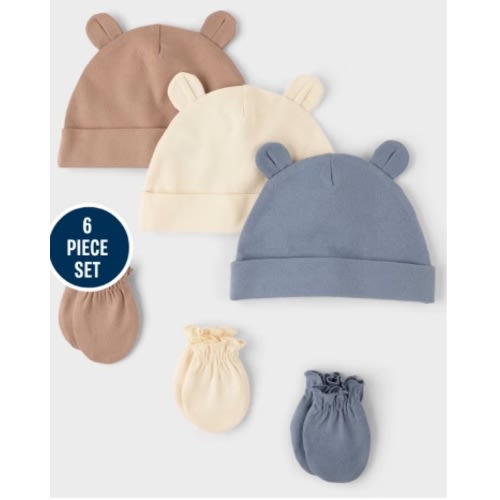 Baby Boys Hat And Mittens 6-Piece Set - blue