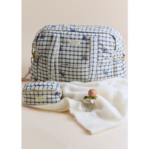 Changing Bag - Checks with Floral Embroidery
