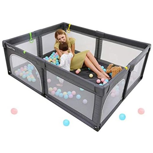 Baby Playpen Extra Large Playyard for Toddler - Reliable Activity Center for Infant, Sturdy Safety Playpen with Thickened Pipes+ Anti-Slip Suckers+ Super Soft Breathable Mesh (Dark Gray, X-Large)