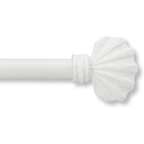 MODE Coastal Collection 1 1/8" Diameter Curtain Rod Set with Coastal Shell Curtain Rod Finials and Steel Wall Mounted Adjustable Curtain Rod, Fits 36” to 72” Windows, Weathered White