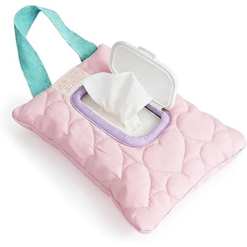 Reusable Baby Wipe Cover Fabric Quilted, Universal Size Travel-Friendly Baby Wipes Bag with Zipper Compatible with HUGGIES,WaterWipes,Pampers,Johnson and More Brands (Pink)