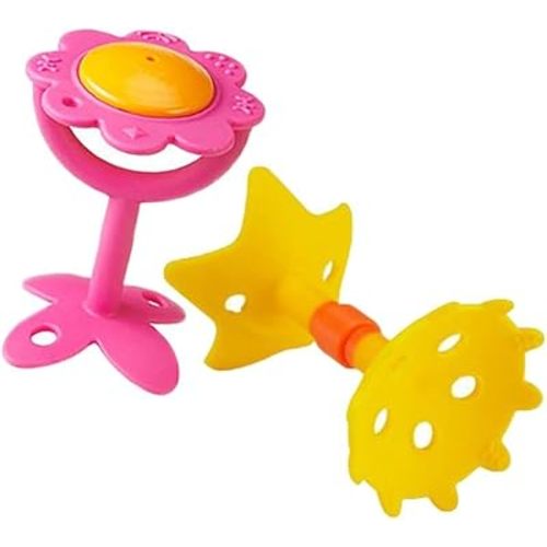 Innobaby Original Teethin' Smart EZ Grip Teether and Sensory Toy Assortment for Babies and Toddlers. BPA Free - 2 Pack Teether Bundle (Yellow Star/Pink Flower)