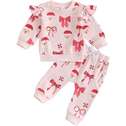 Infant Baby Girls Clothes Toddler Long Sleeve Crewneck Bowknot Sweatshirts Jogger Pants 2Pcs Fall Winter Outfits