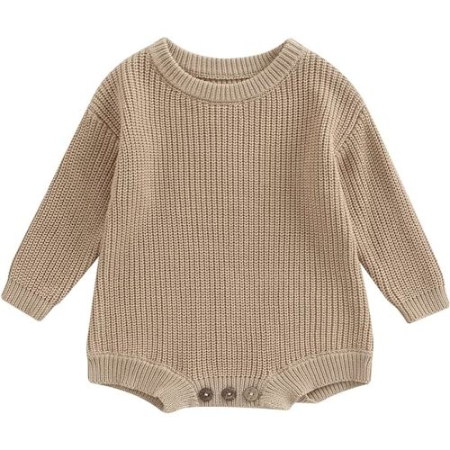 ZAXARRA Newborn Coming Home Baby Sweater Romper Long Sleeve Round Neck Solid Color Knit Bodysuit Infant Boy Girl Outfit