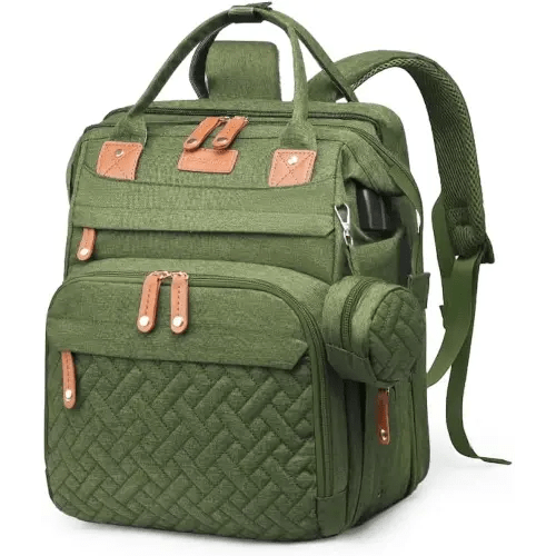 Jeryswet Baby Diaper Bags with Changing Station, Waterproof Large Capacity Diaper Bag Backpack for Moms Dads with USB Charging Port and Stroller Straps, Baby Shower Gifts, Green