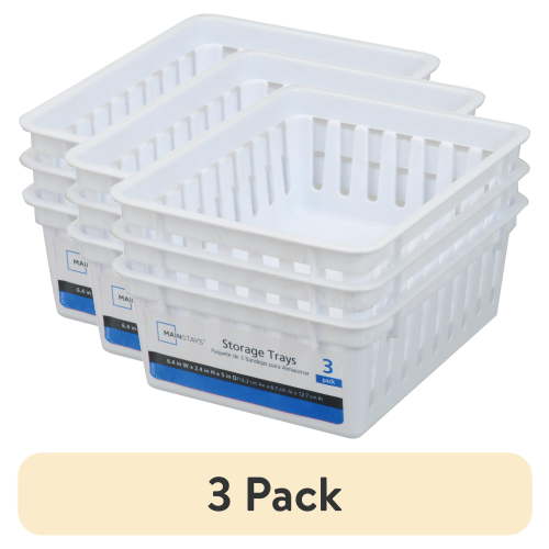 (3 pack) Mainstays Square Mini Plastic Storage Trays, Stackable, White, 3-Pack