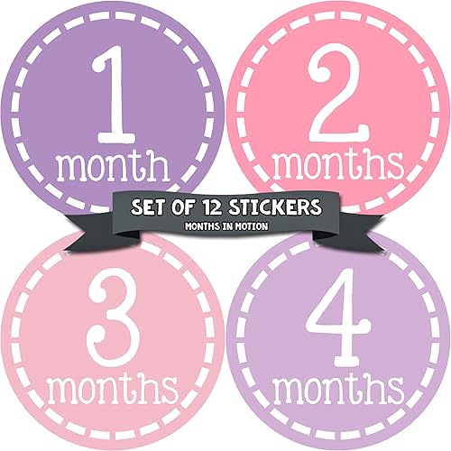 Baby Girl Milestone Stickers - 12 Purple Matte Removable Round Stickers for Photos