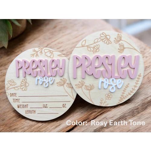 Flower Baby Round, Announcement Sign, Birth Announcement, Stat Sign, Personalized Baby Name Sign, Baby Room Decor, Floral, Hospital Sign
