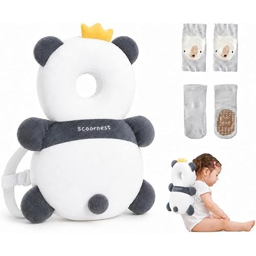 WKC Baby Head Protector Backpack with Knee Pads & Non-Slip Socks, Toddler Safety for Crawling & Walking (Style 20)